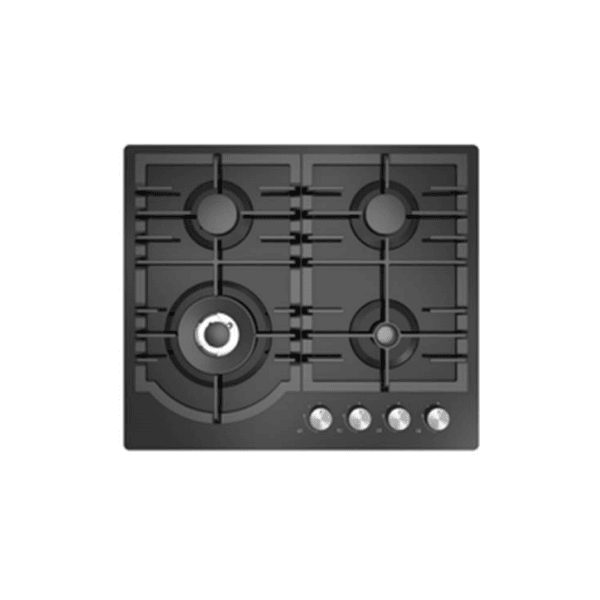 maister black glass hob with cast iron support