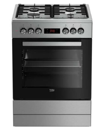 Beko Dual Fuel Cooker 60cm, 4 Burners Black & Stainless Steel, Multifunction Oven, 3-Year Warranty
