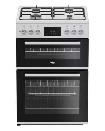 Beko Dual Fuel Cooker 60cm, Double Oven White, Gas Hob & Electric Oven, 5-Year Warranty