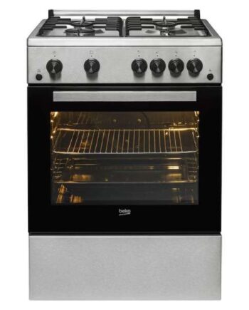 Beko Gas Cooker 60cm, 4 Burners Stainless Steel, Freestanding with Gas Oven, 5-Year Warranty