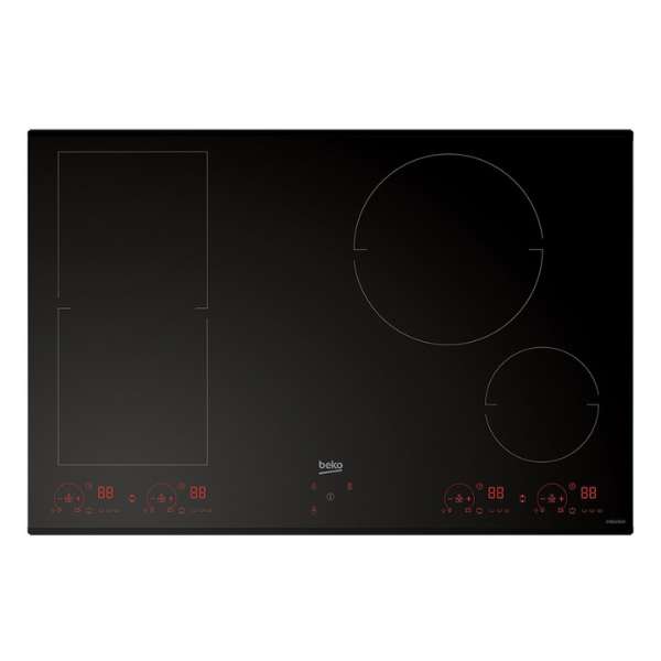Beko Induction Hob 80cm, 4 Zones with Bridge Zone Black Glass, Built-In, 3-Year Warranty