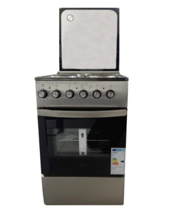 Fiesta Electric Cooker 50cm Silver, 4 Hot Plates, Freestanding, Double‑Glass Oven Door