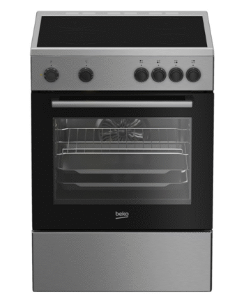 Beko 60cm Freestanding Electric Cooker, Fan‑Assisted, Vitroceramic Hob, Inox/Black