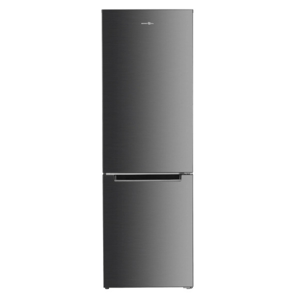 Smartway 253L No‑Frost Fridge‑Freezer, Class E, Stainless Steel, 180cm