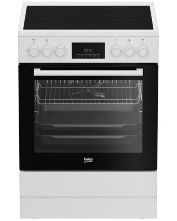 Beko 72L Electric Cooker, Fan‑Assisted, Vitroceramic Hob, 60cm, White