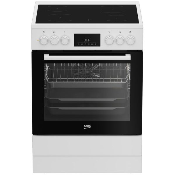 Beko 72L Electric Cooker, Fan‑Assisted, Vitroceramic Hob, 60cm, White